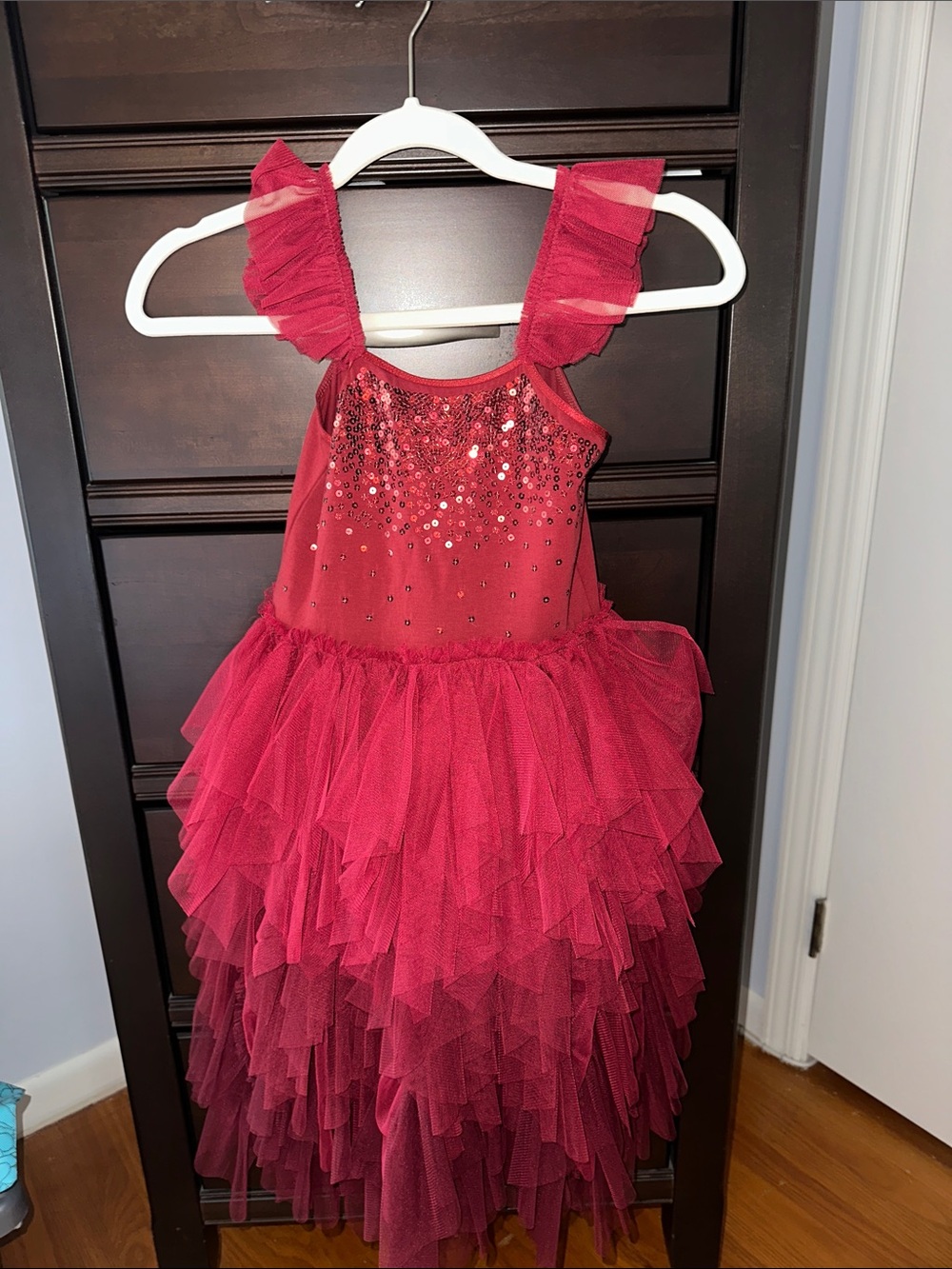 Ava & Yelly Sparkling Red Tulle with Ruffle Straps size 8.